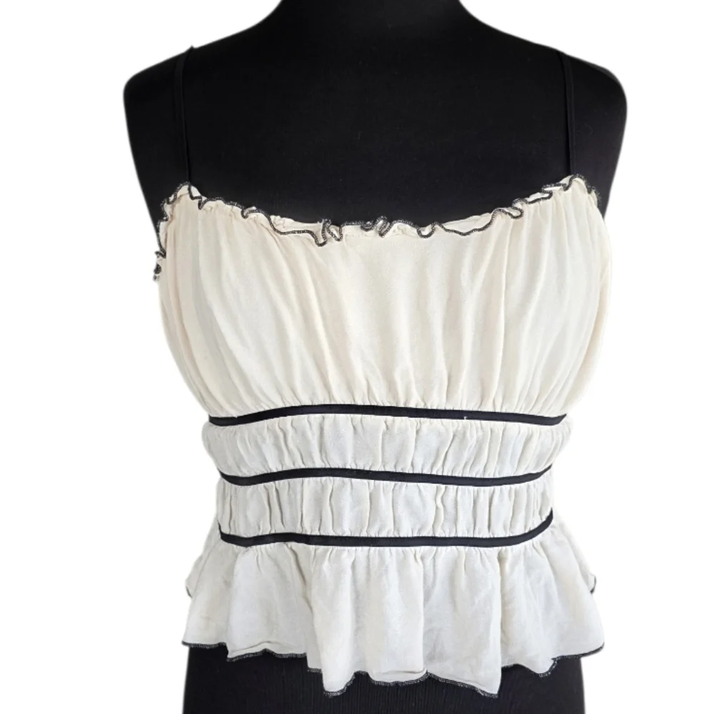 Forever 21 Cream and Black Camisole Boho Chic Milkmaid Tank Top - Picture 1 of 12